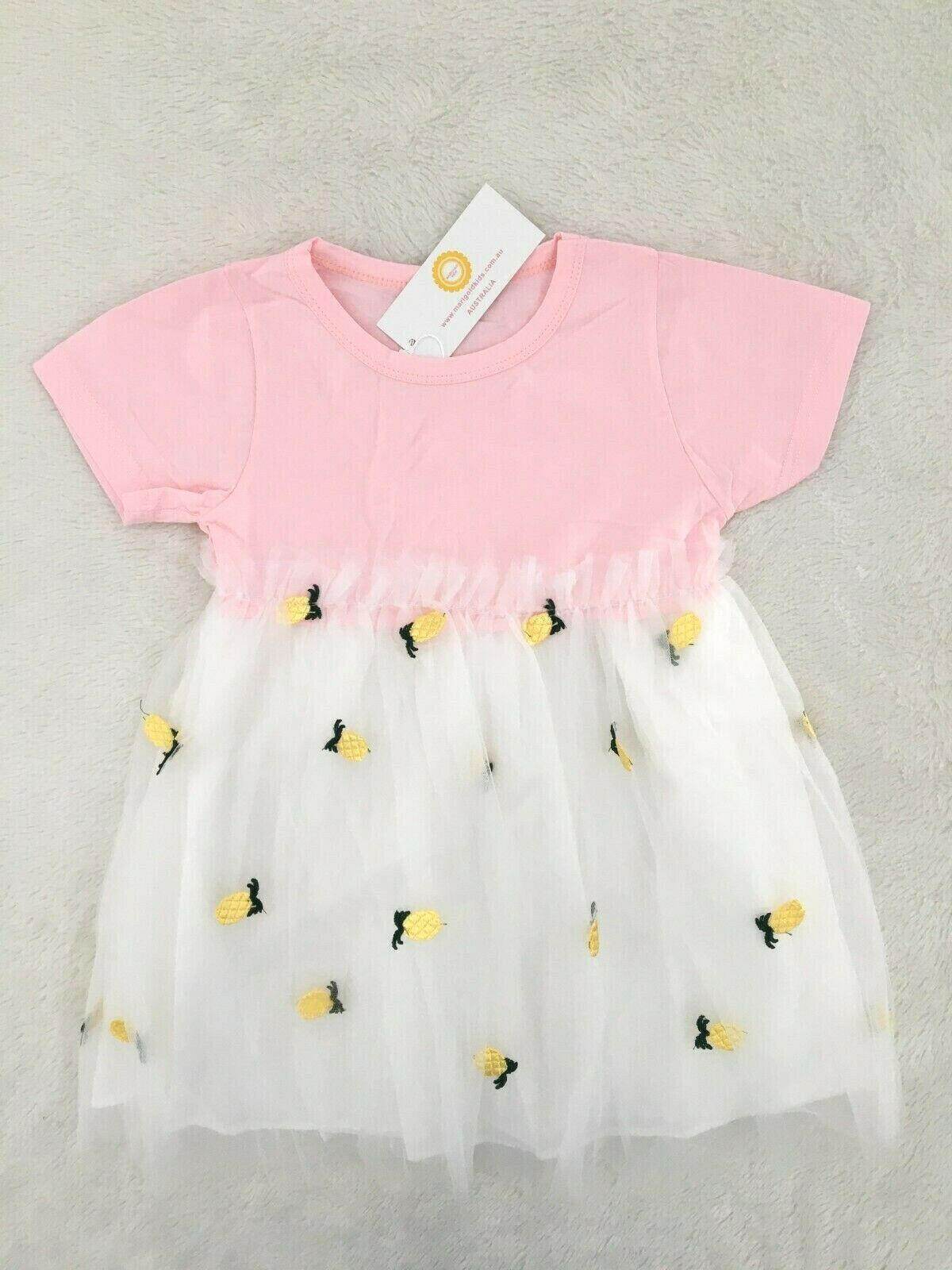 Girls Dress New Size 3 Years Pineapple Embroidered Tulle Pink Girls Dress - MARIGOLD
