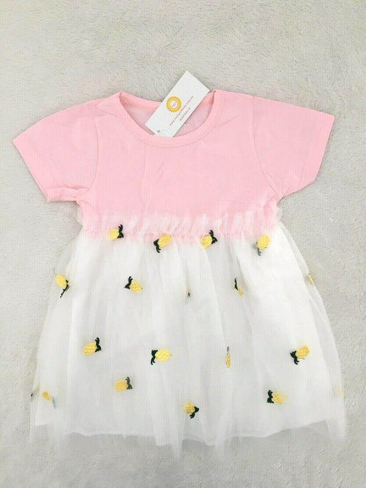 Girls Dress New Size 3 Years Pineapple Embroidered Tulle Pink Girls Dress - MARIGOLD