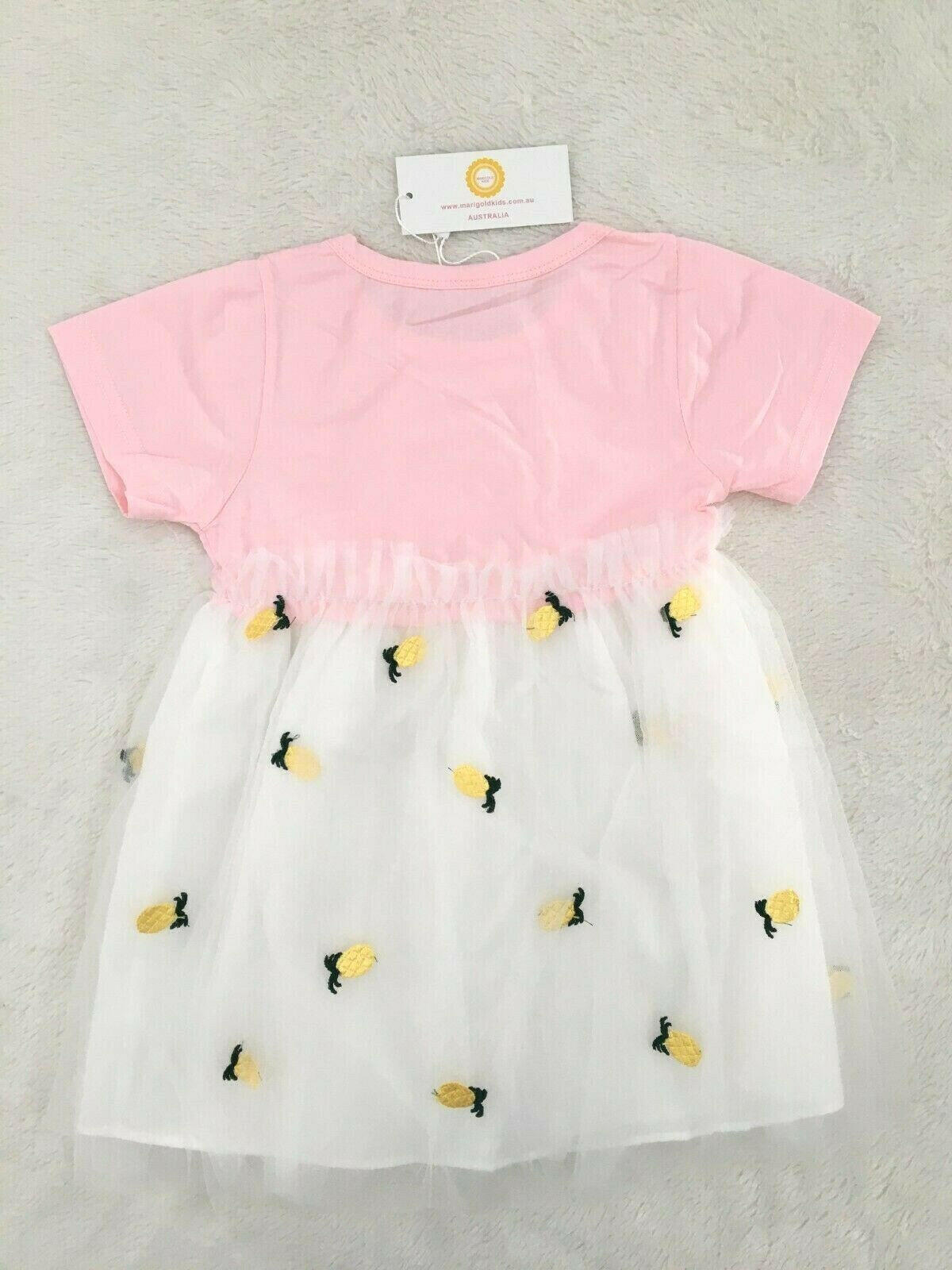 Girls Dress New Size 3 Years Pineapple Embroidered Tulle Pink Girls Dress - MARIGOLD