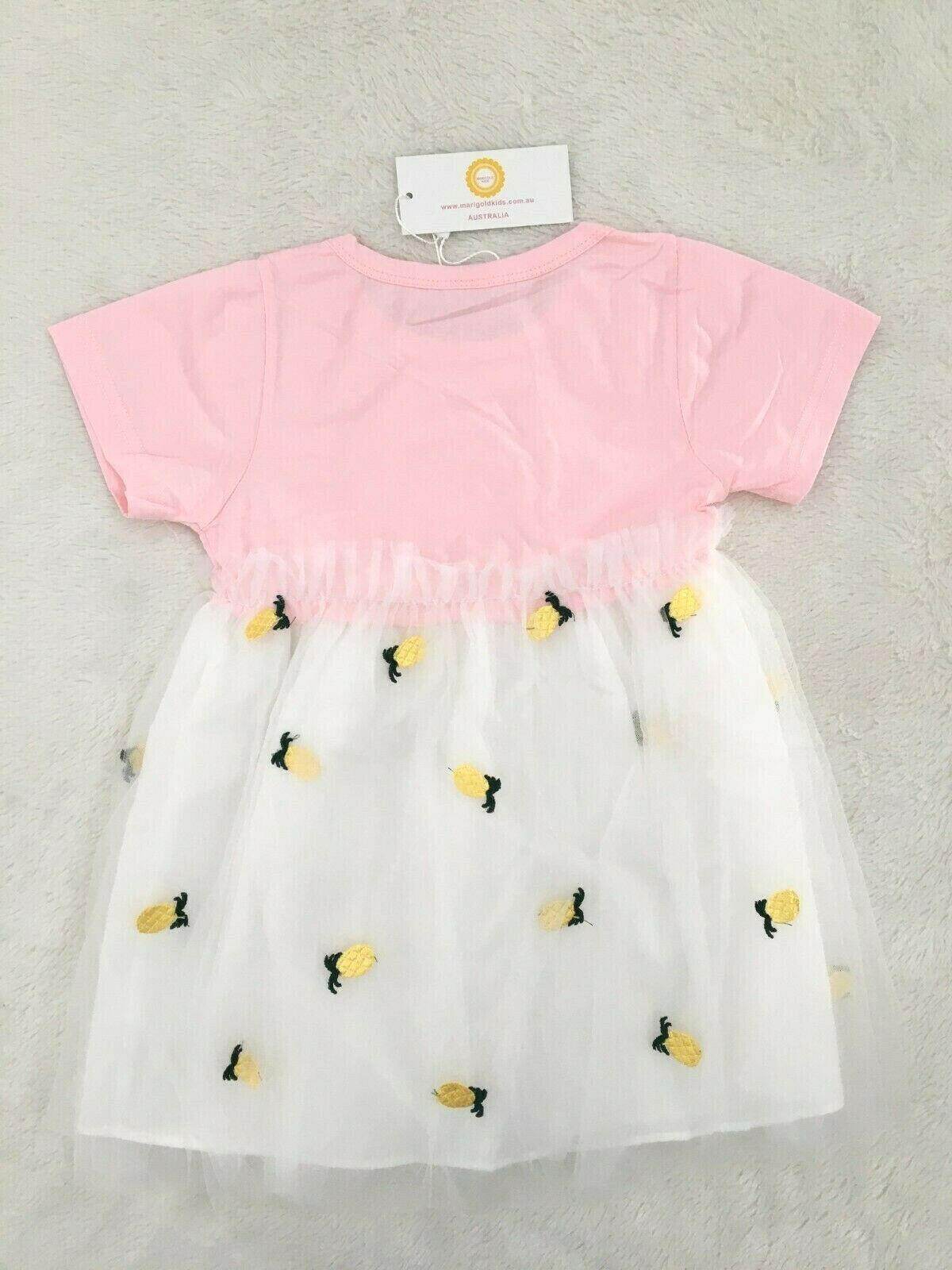 Girls Dress New Size 3 Years Pineapple Embroidered Tulle Pink Girls Dress - MARIGOLD