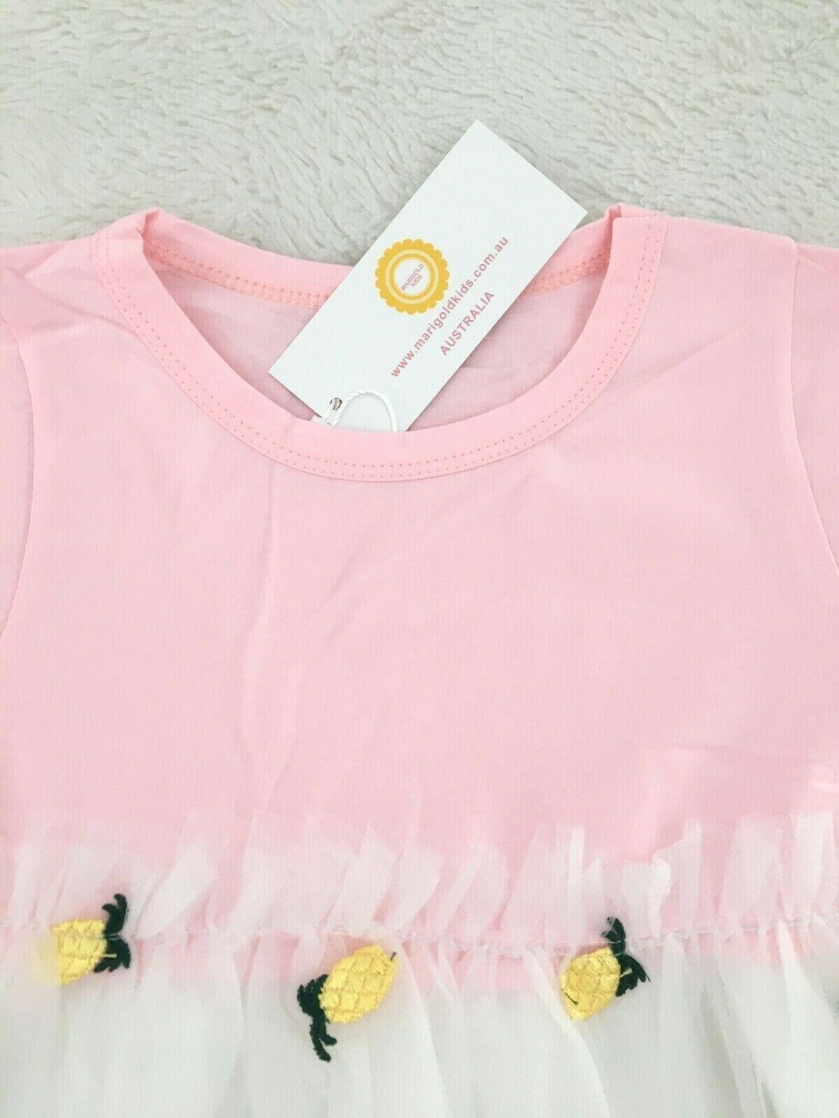 Girls Dress New Size 3 Years Pineapple Embroidered Tulle Pink Girls Dress - MARIGOLD