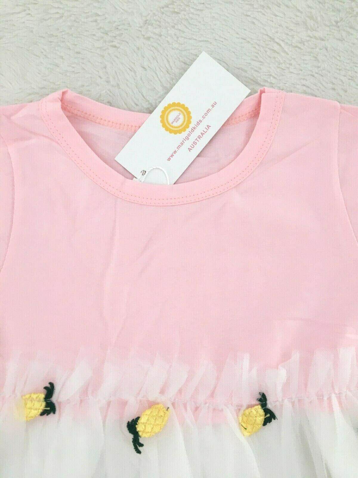 Girls Dress New Size 3 Years Pineapple Embroidered Tulle Pink Girls Dress - MARIGOLD