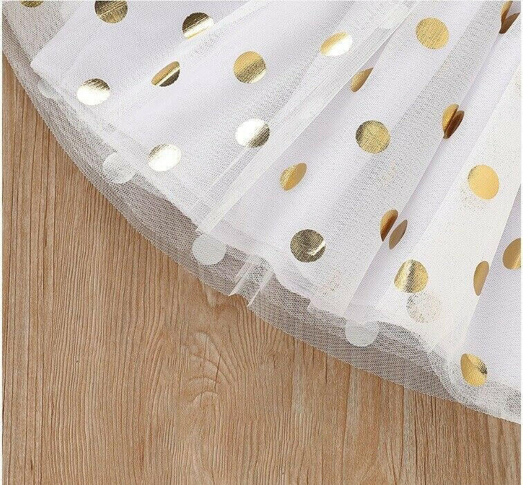 Girls dress size 12-18 months blue chambray gold polka dot tulle girls dress - MARIGOLD