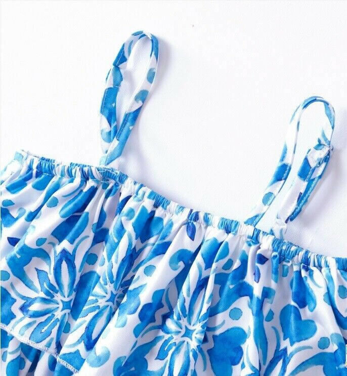 Girls Dress Size 3-4 Years New Blue Floral Mosaic Print Girls Maxidress Dress - MARIGOLD