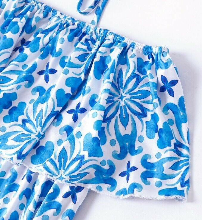 Girls Dress Size 3-4 Years New Blue Floral Mosaic Print Girls Maxidress Dress - MARIGOLD