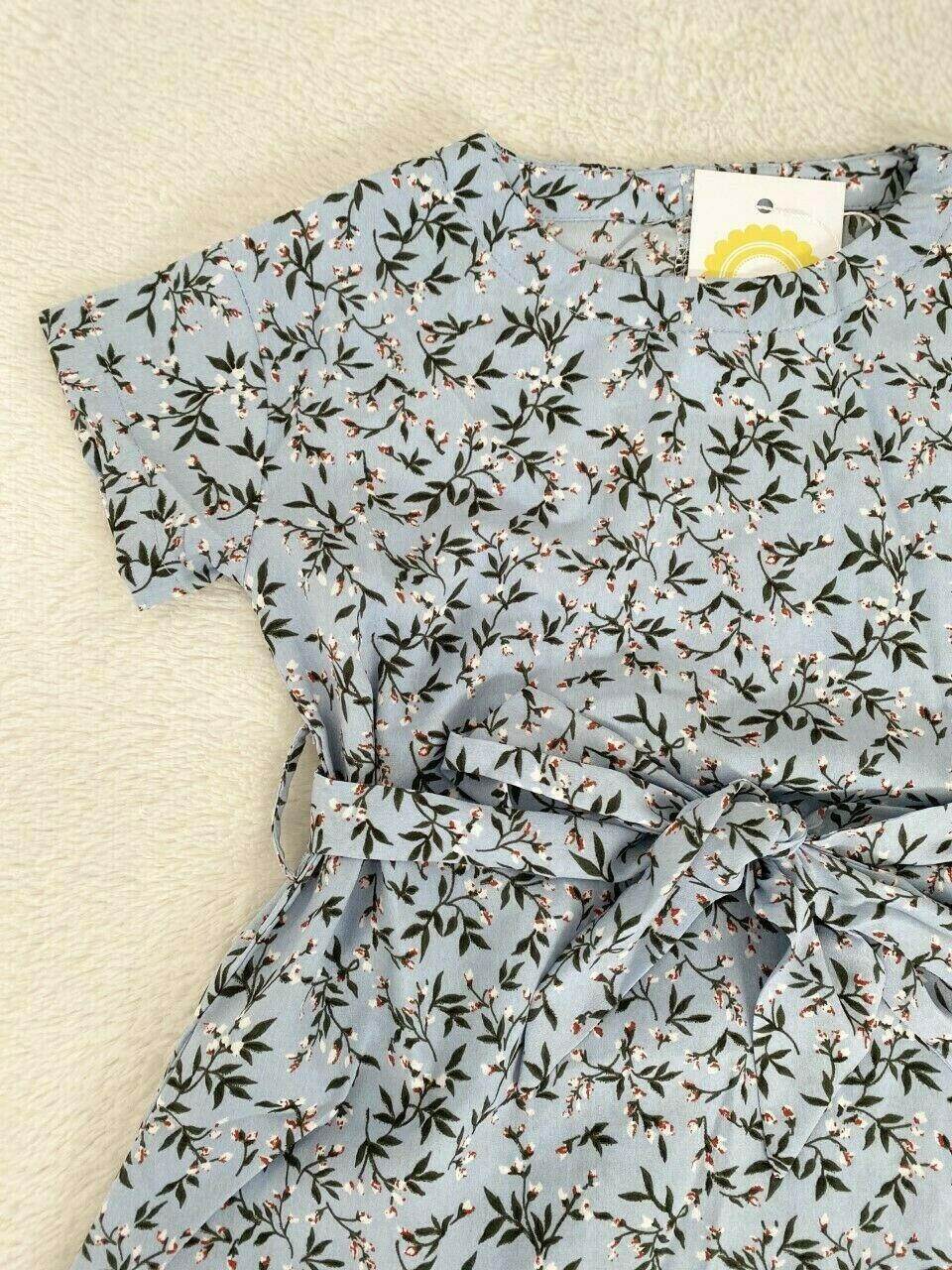 girls dress size 3-4 years new blue flower blossom print belted girls dress - MARIGOLD