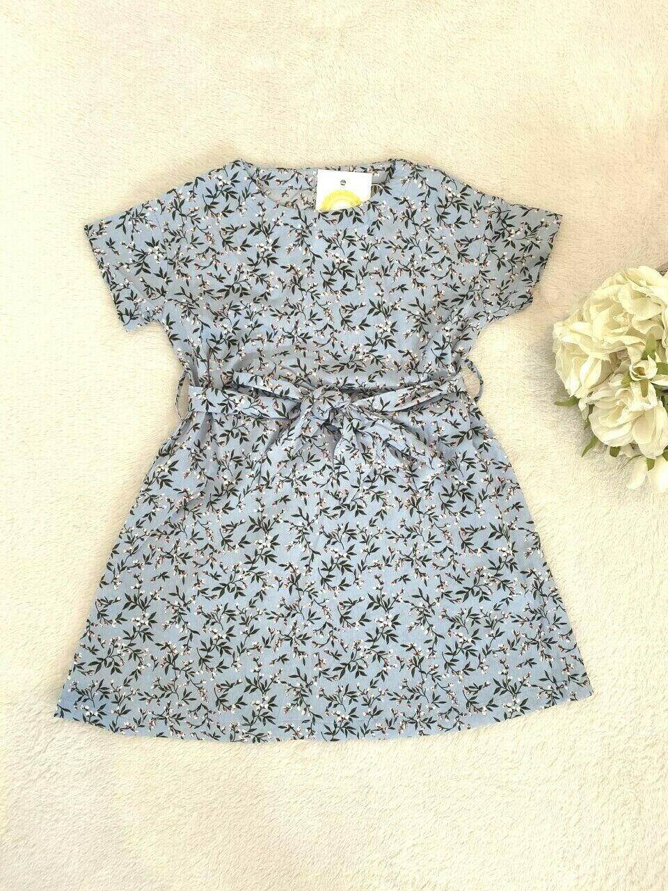 girls dress size 3-4 years new blue flower blossom print belted girls dress - MARIGOLD