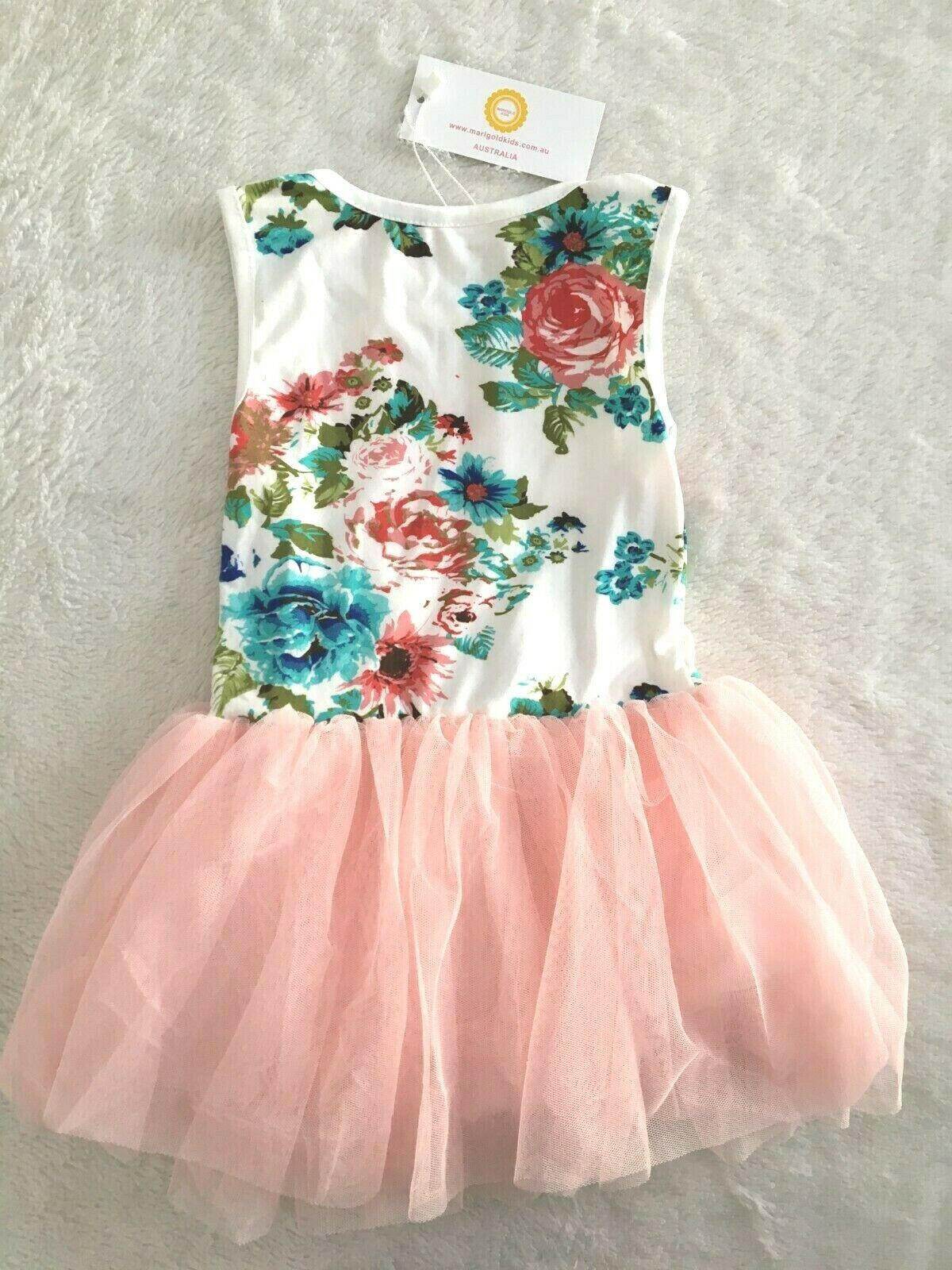 NEW Size 12 months Baby Girls Dress Party Dress Girls Floral Pink Tulle Dress - MARIGOLD
