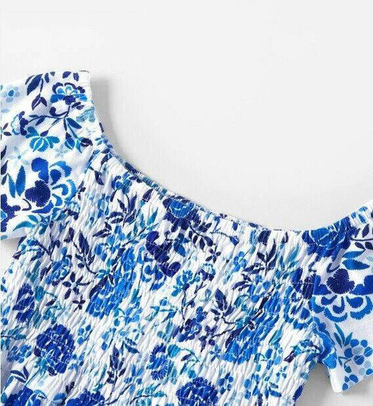NEW Size 3-4 Years Girls Dress Pretty Blue & White Floral High Low Girls Dress - MARIGOLD