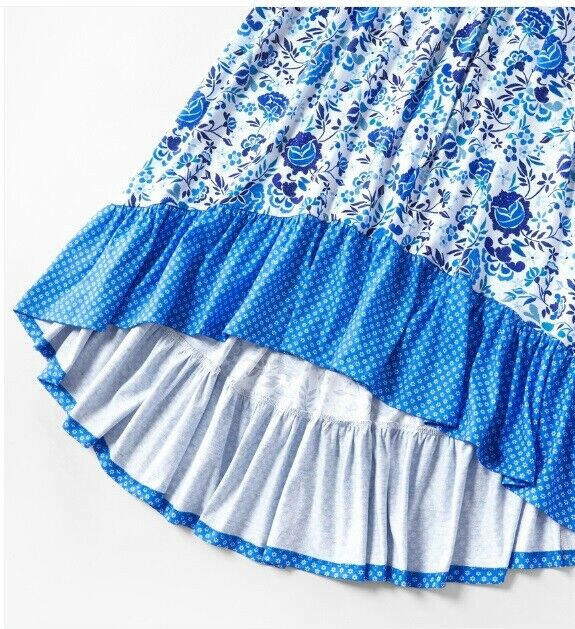 NEW Size 3-4 Years Girls Dress Pretty Blue & White Floral High Low Girls Dress - MARIGOLD