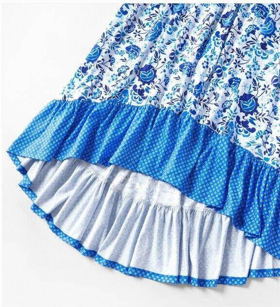 NEW Size 3-4 Years Girls Dress Pretty Blue & White Floral High Low Girls Dress - MARIGOLD