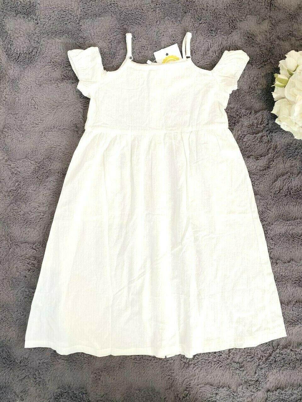 NEW Size 3-4 Years Girls Dress Pretty White Button Long Dress with pockets - MARIGOLD