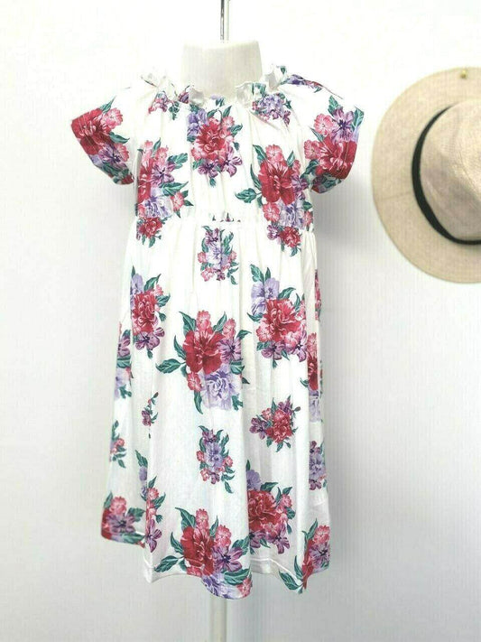 NEW Size 3-4 Years Girls Dress Pretty White Floral Off The Shoulder Girls Dress - MARIGOLD