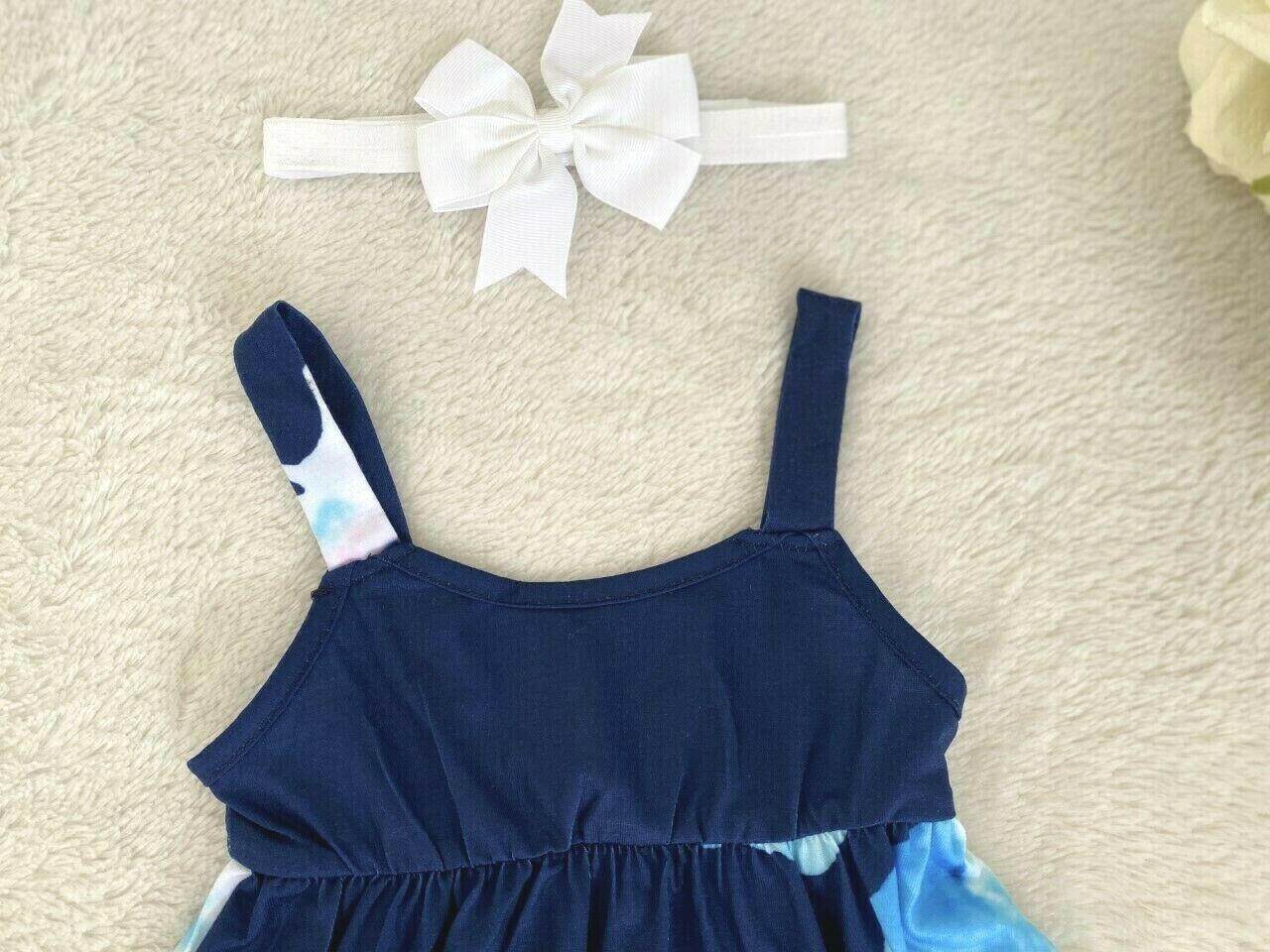 NEW Size 3-6 months Baby Girls Dress Navy Floral High Low Baby Dress & Headband - MARIGOLD