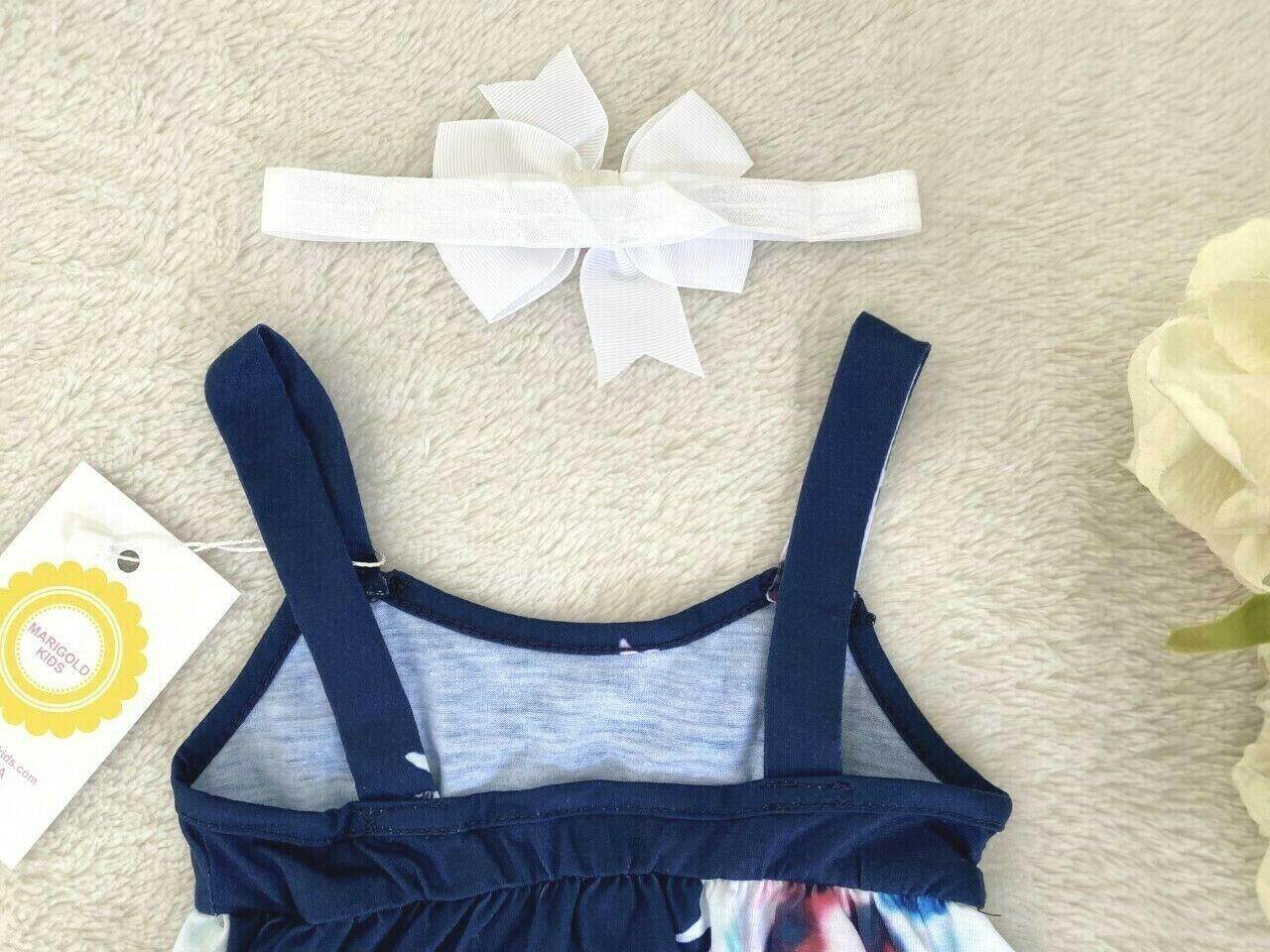 NEW Size 3-6 months Baby Girls Dress Navy Floral High Low Baby Dress & Headband - MARIGOLD