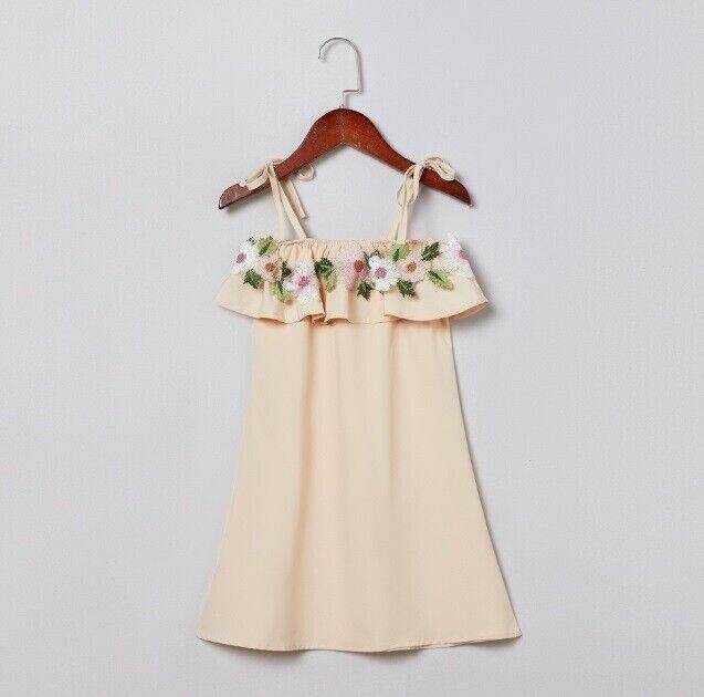 NEW Size 3 Years Girls Dress Pretty Flower Applique Pink Ruffle Top Girls Dress - MARIGOLD