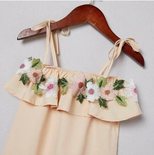 NEW Size 3 Years Girls Dress Pretty Flower Applique Pink Ruffle Top Girls Dress - MARIGOLD