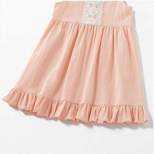 NEW Size 4-5 years 100% Cotton Pretty Pink Ruffle Hem Dress & Headband Set - MARIGOLD