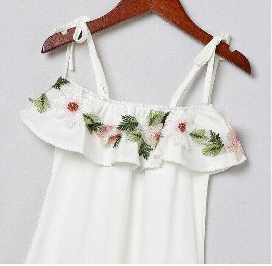 NEW Size 4-5 Years Girls Dress Flower Applique White Ruffle Top Girls Dress - MARIGOLD