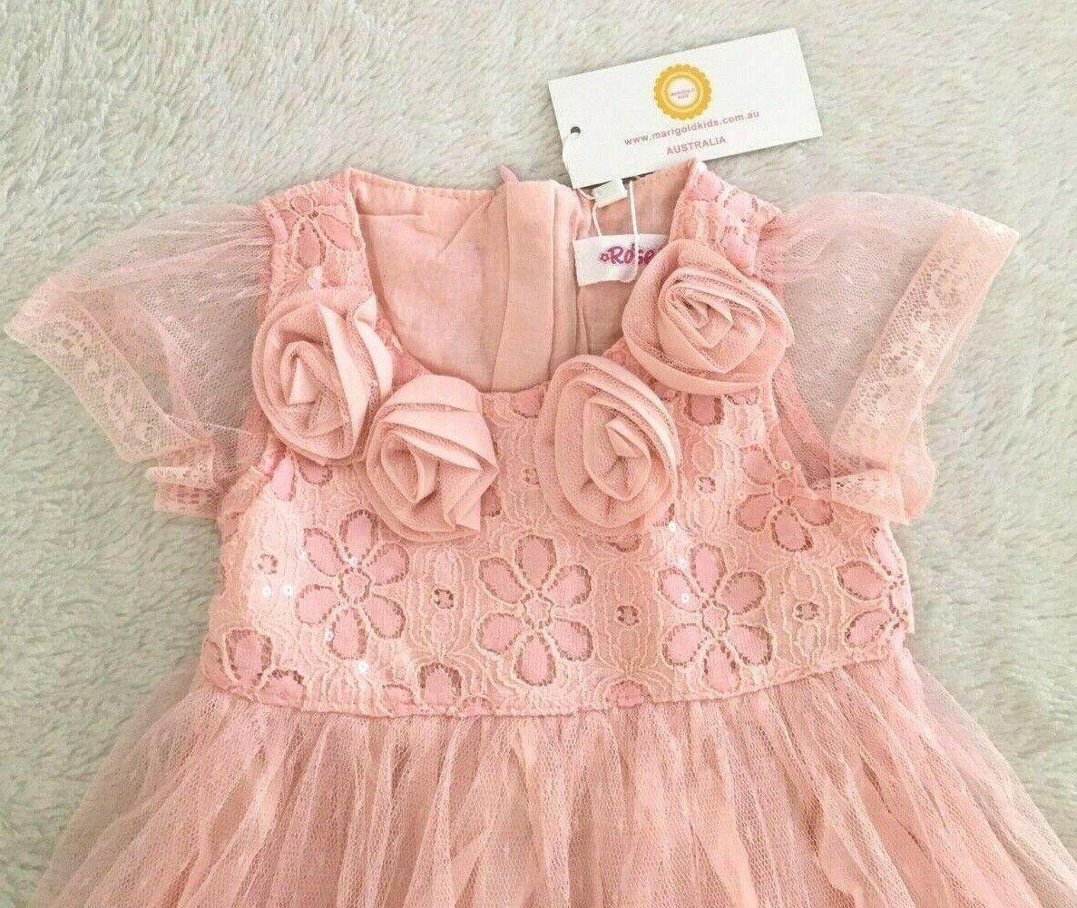NEW Size 4 Years Girls Dress Girls Pink Rosette Dress Occasion Party Dress - MARIGOLD