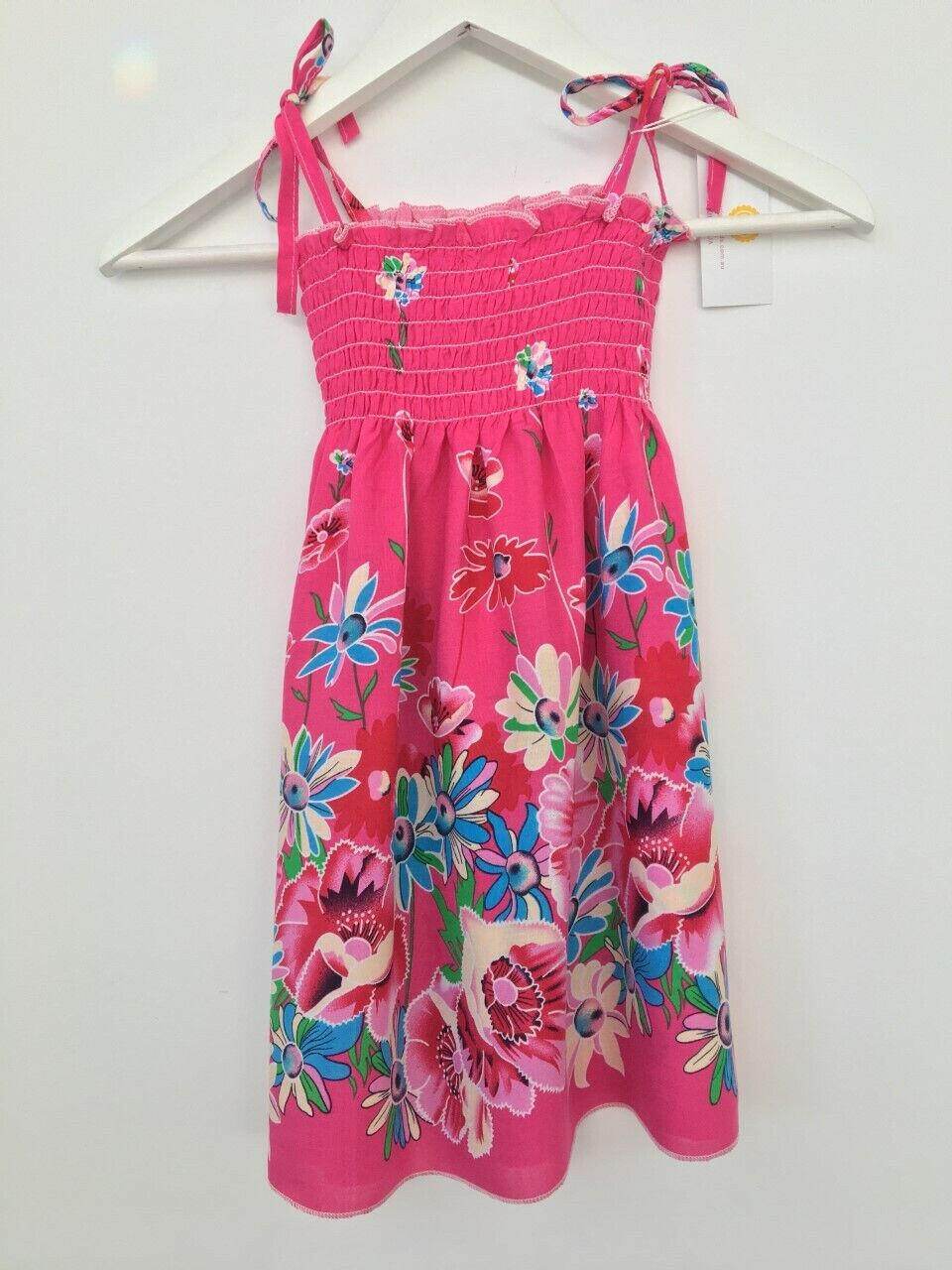 NEW Size 5-6 Years Girls Dress Fuschia Pink Floral Shirred Bodice Girls Dress - MARIGOLD