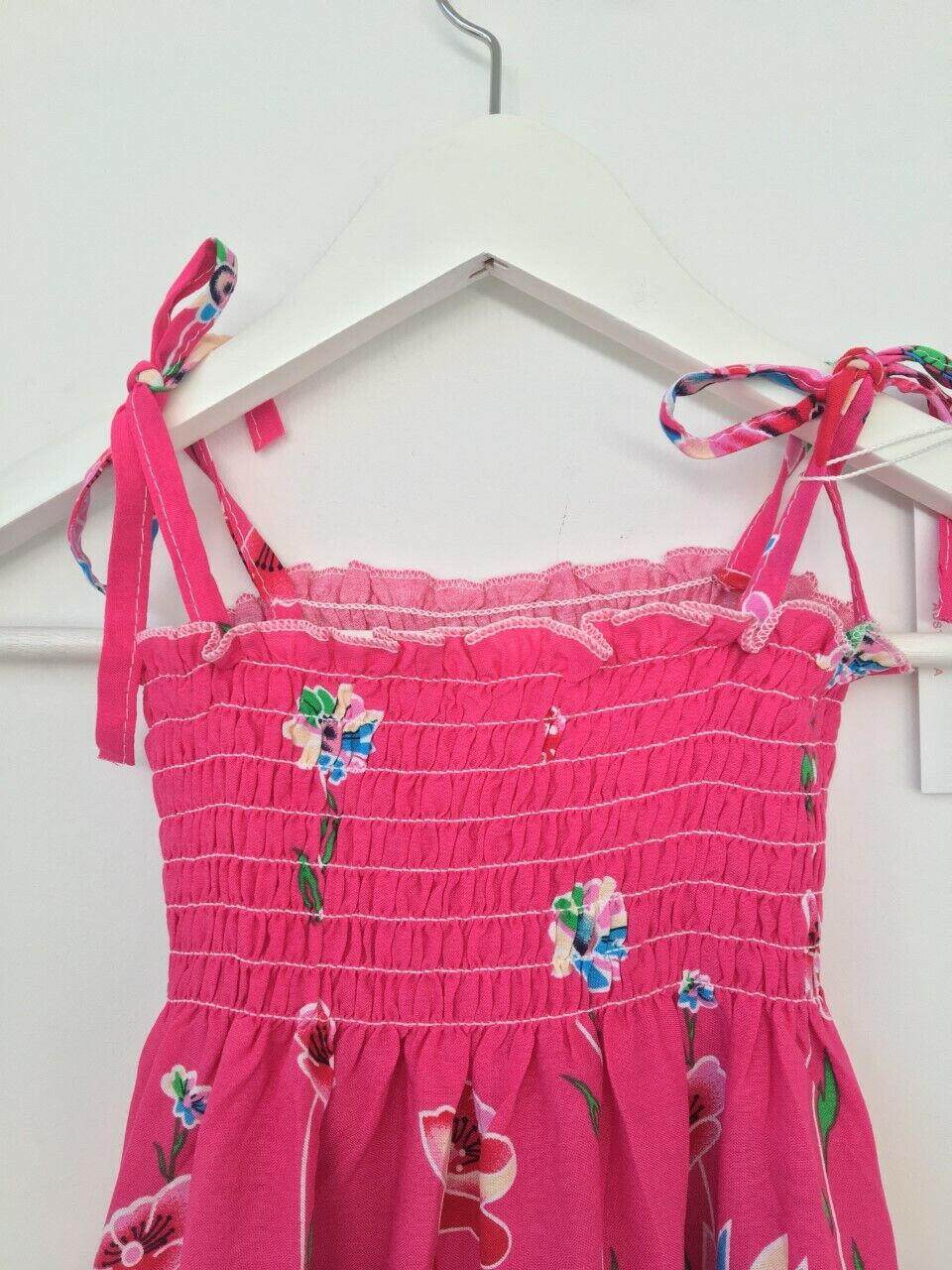 NEW Size 5-6 Years Girls Dress Fuschia Pink Floral Shirred Bodice Girls Dress - MARIGOLD