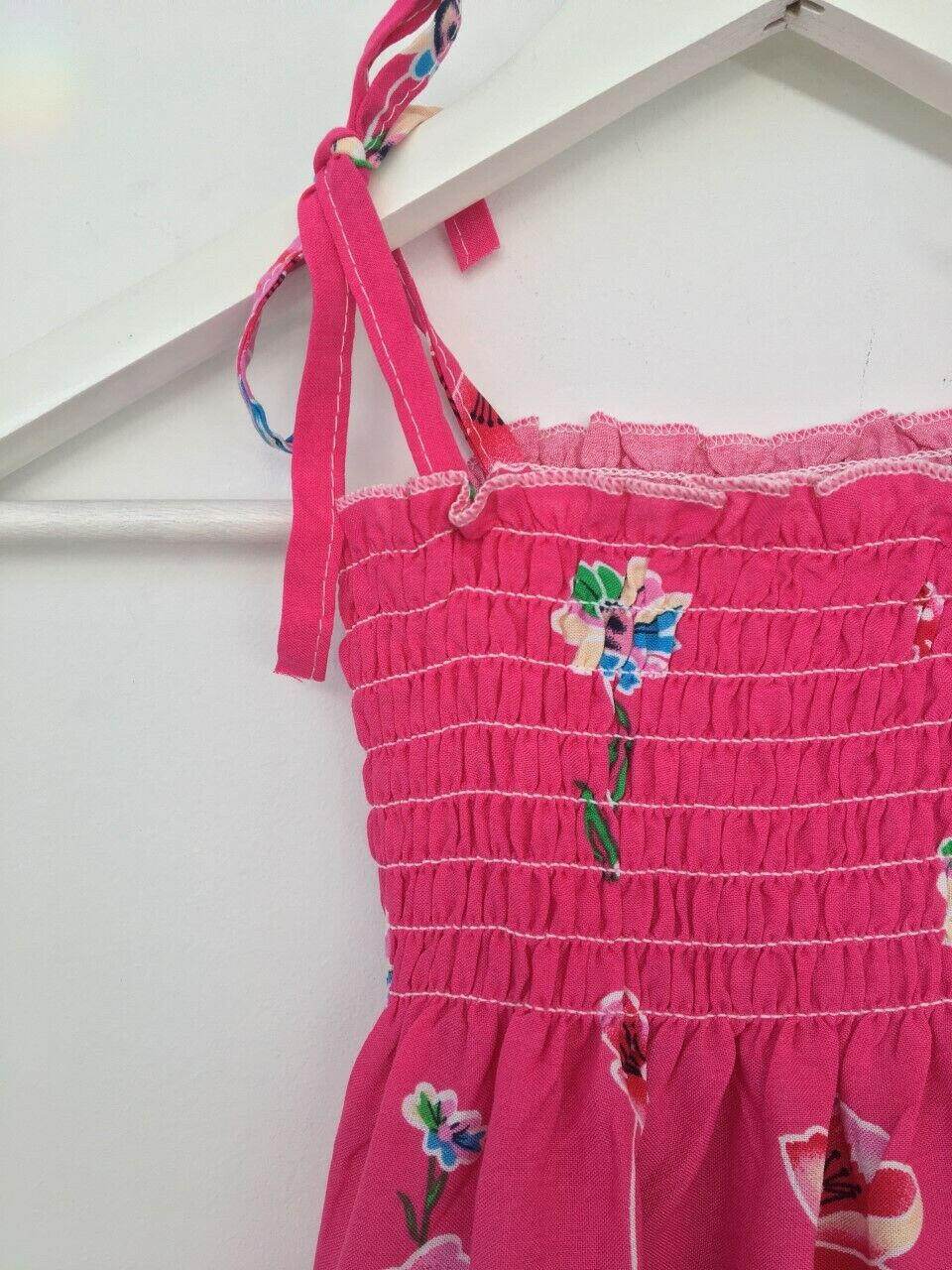 NEW Size 5-6 Years Girls Dress Fuschia Pink Floral Shirred Bodice Girls Dress - MARIGOLD