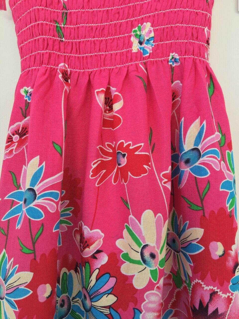 NEW Size 5-6 Years Girls Dress Fuschia Pink Floral Shirred Bodice Girls Dress - MARIGOLD