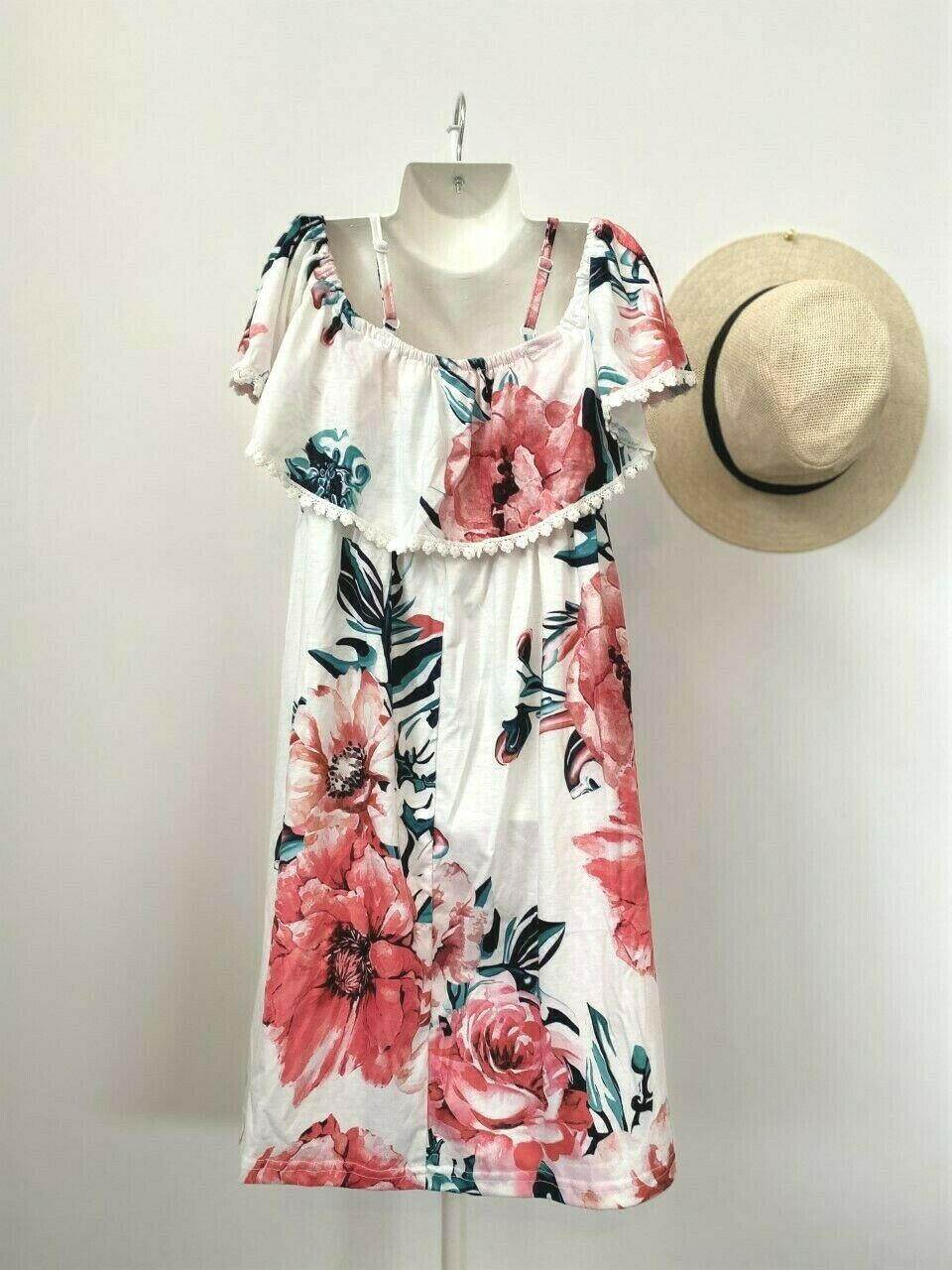 NEW Size 6-7 Years Girls Dress Pink Floral White Flounce Dress & Headband Set - MARIGOLD