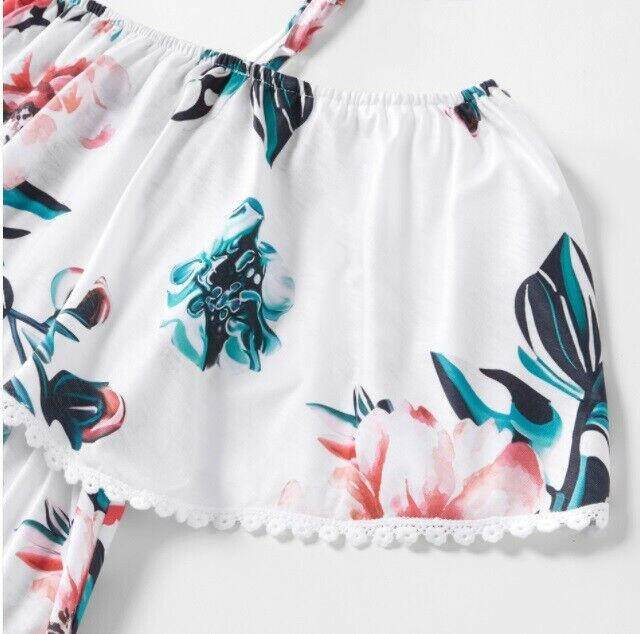 NEW Size 6-7 Years Girls Dress Pink Floral White Flounce Dress & Headband Set - MARIGOLD