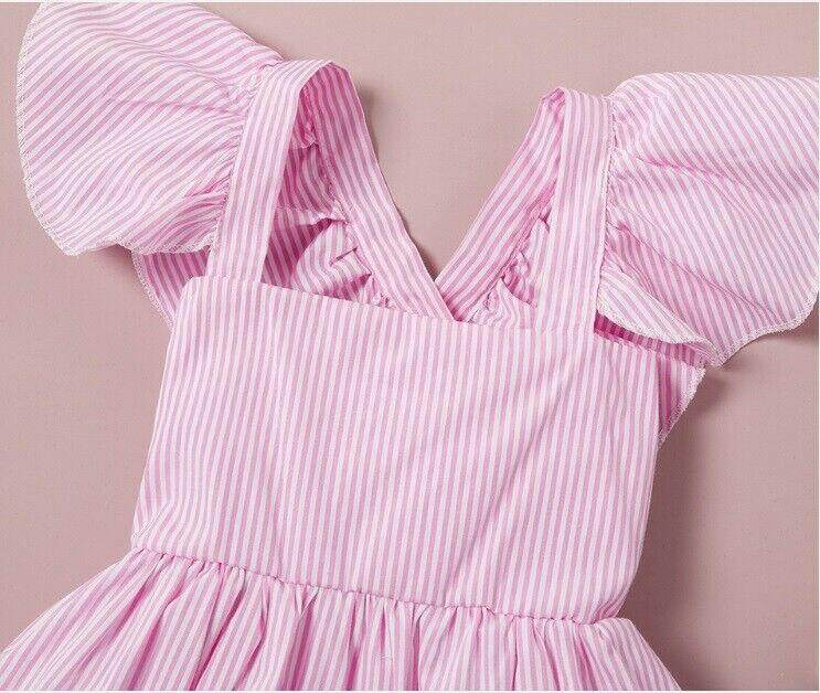 NEW Size 6-9 months Baby Girls Dress Pink Stripe Flutter Sleeve Baby Dress - MARIGOLD