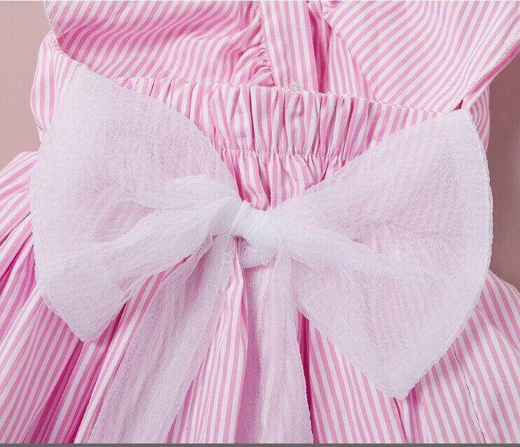 NEW Size 6-9 months Baby Girls Dress Pink Stripe Flutter Sleeve Baby Dress - MARIGOLD