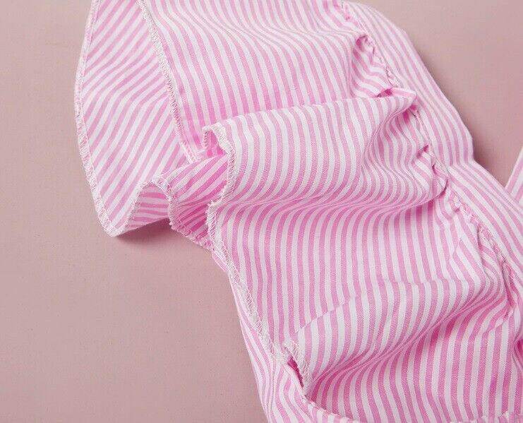NEW Size 6-9 months Baby Girls Dress Pink Stripe Flutter Sleeve Baby Dress - MARIGOLD