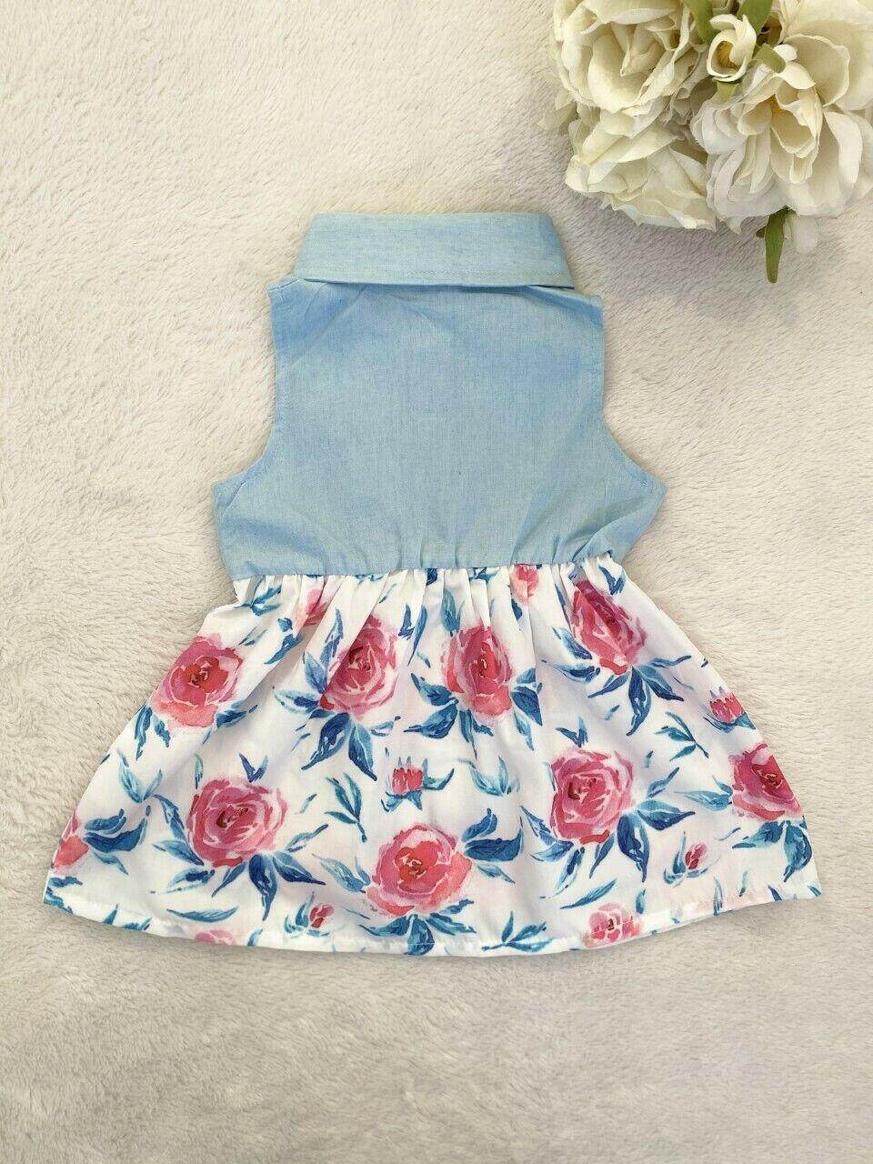 size 0-3 months/000 new baby girls dress blue chambray floral baby girls dress - MARIGOLD