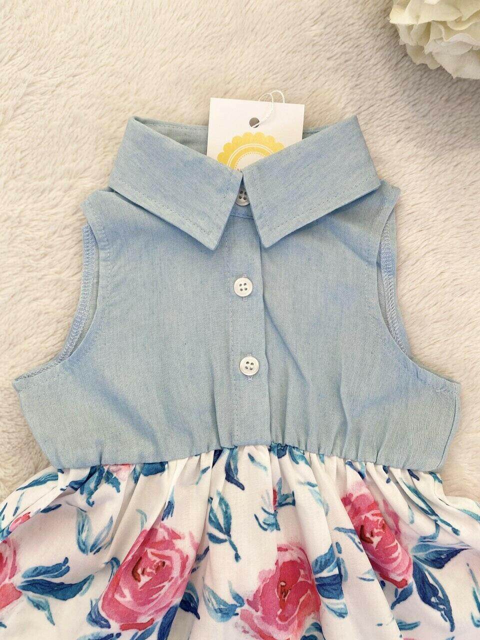 size 0-3 months/000 new baby girls dress blue chambray floral baby girls dress - MARIGOLD