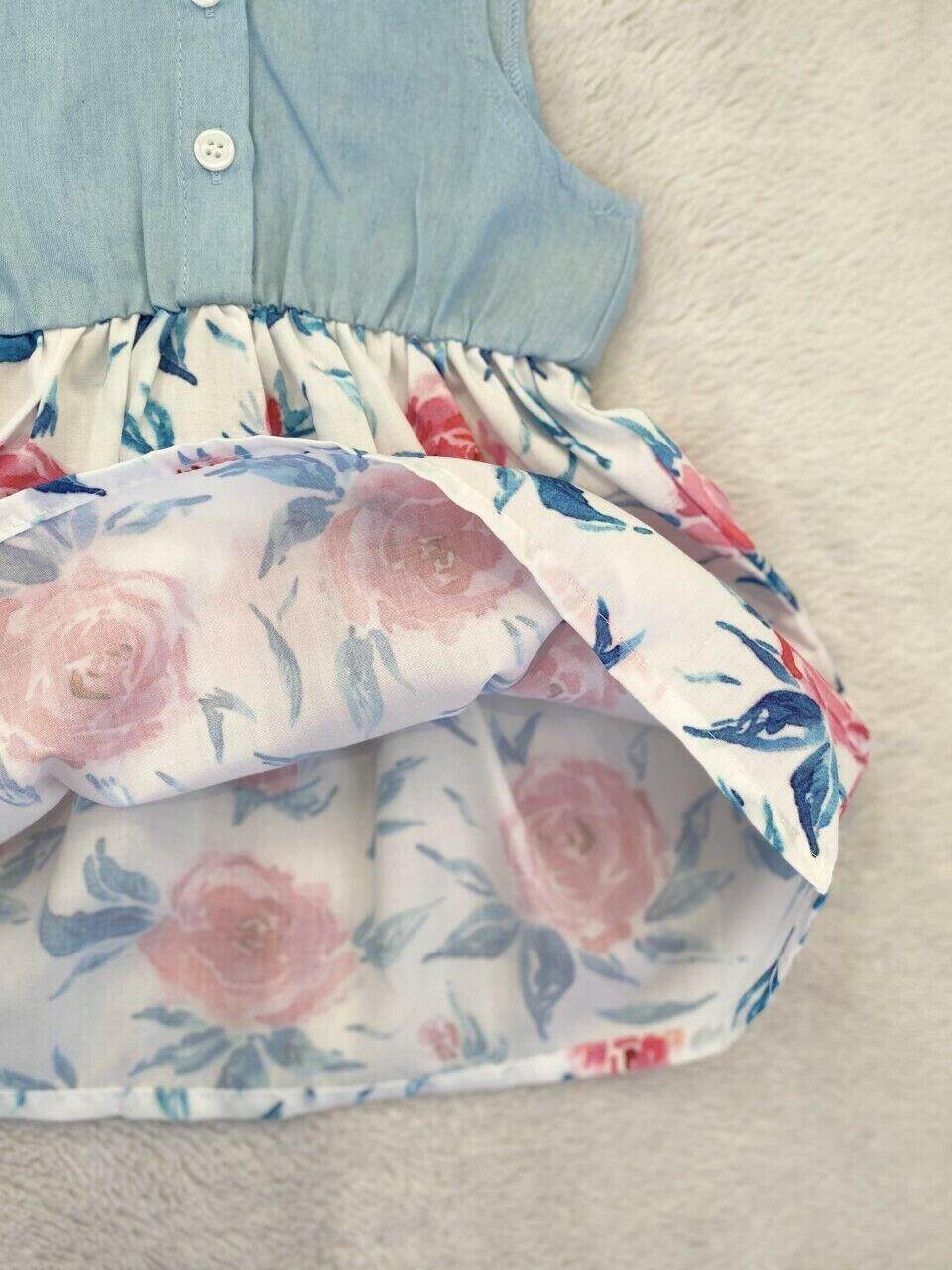 size 0-3 months/000 new baby girls dress blue chambray floral baby girls dress - MARIGOLD