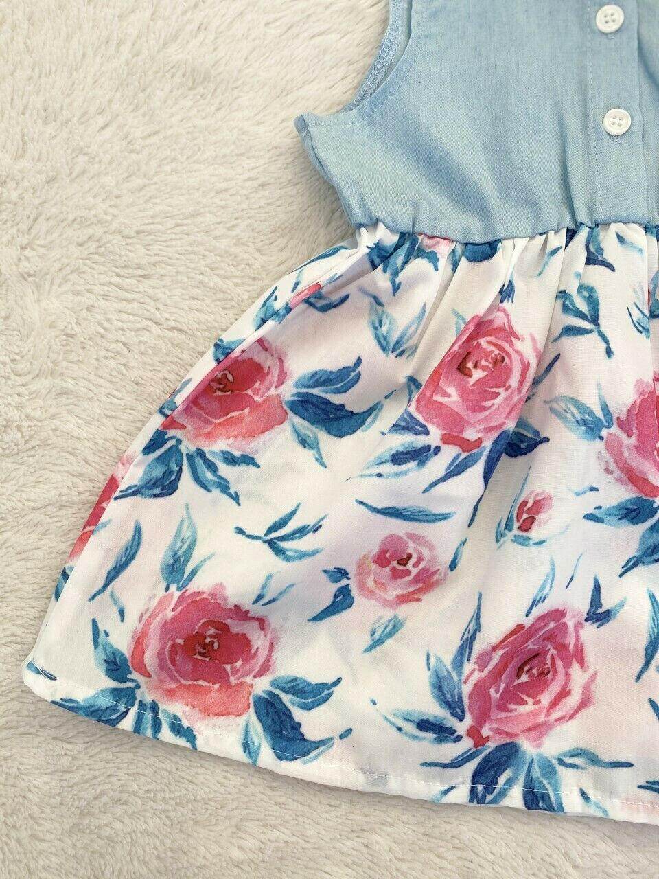 size 0-3 months/000 new baby girls dress blue chambray floral baby girls dress - MARIGOLD