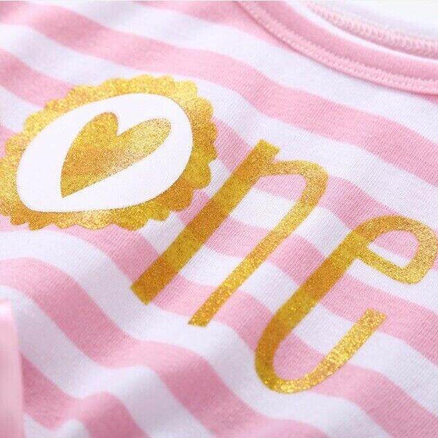 size 1 year toddler girls dress pink & white striped 'one heart' tulle dress - MARIGOLD