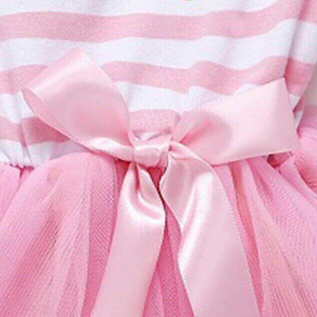 size 1 year toddler girls dress pink & white striped 'one heart' tulle dress - MARIGOLD