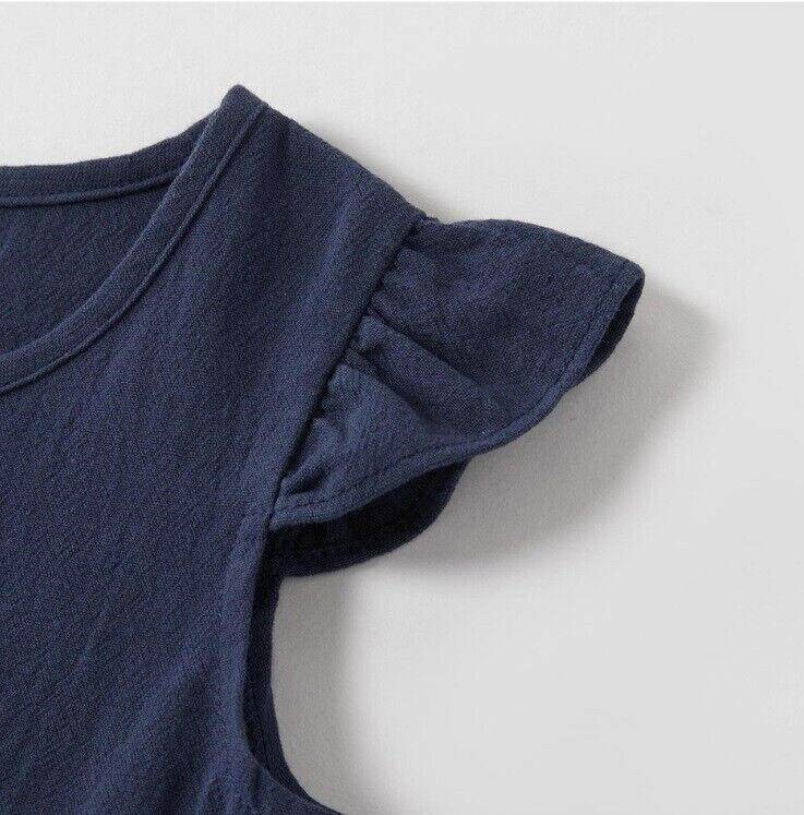 size 12-18 months new toddler girls dress navy blue flutter sleeve floral dress - MARIGOLD