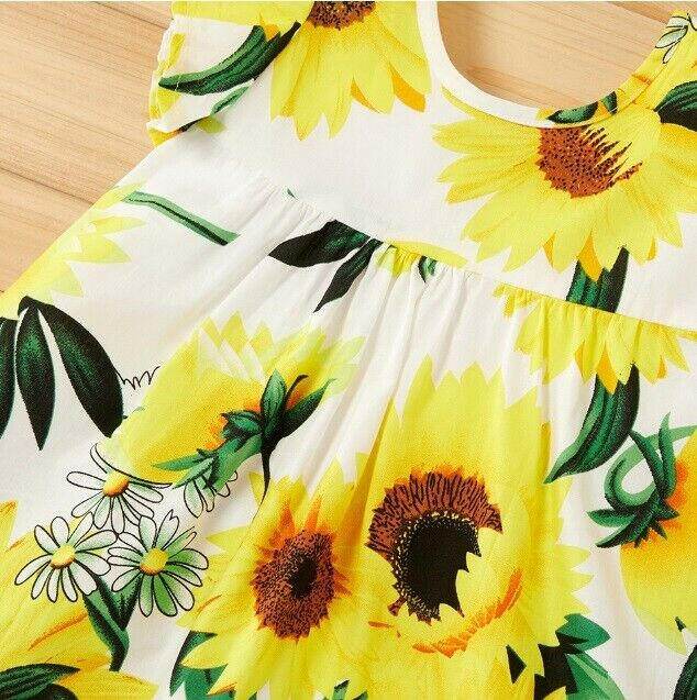 size 18-24 months girls dress new 100% cotton sunflower flutter sleeve dress - MARIGOLD