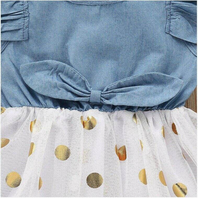 size 18-24 months girls dress new chambray gold polka dot girls tulle dress - MARIGOLD