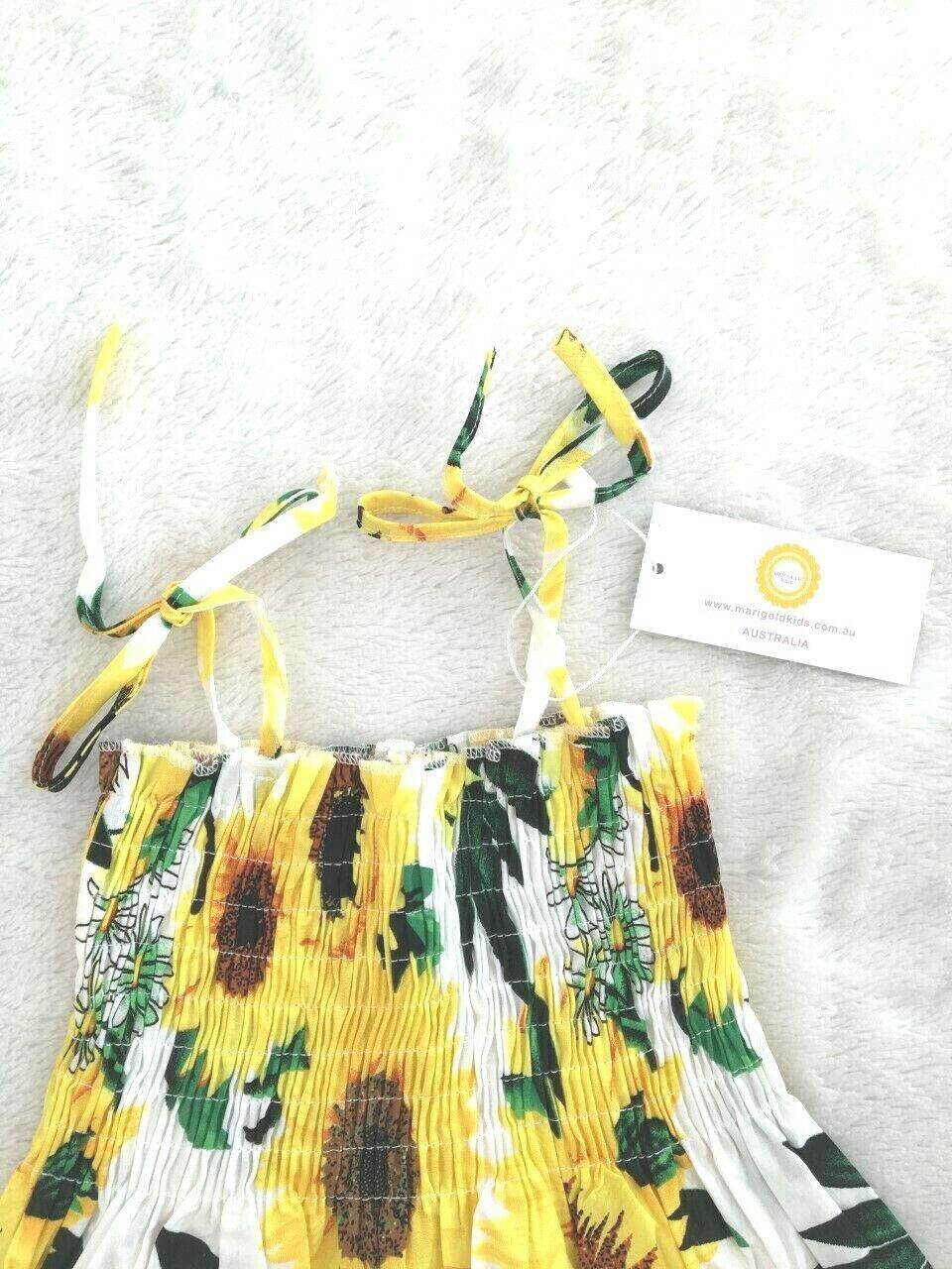 size 18-24 months new toddler girls dress 100% cotton sunflower girls dress - MARIGOLD