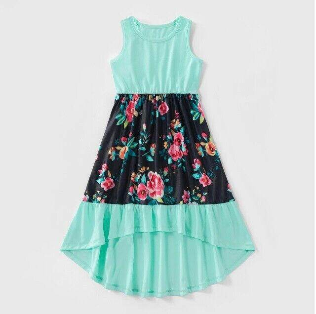 size 2 years new toddler girls dress green floral ruffle high low girls dress - MARIGOLD