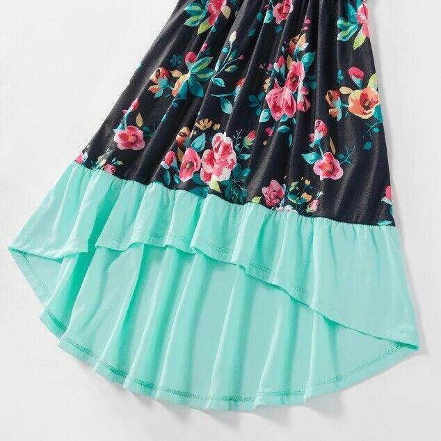 size 2 years new toddler girls dress green floral ruffle high low girls dress - MARIGOLD