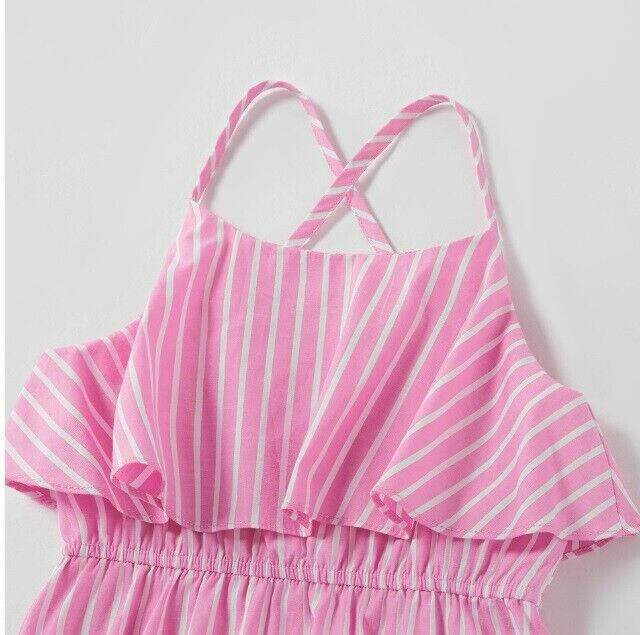 size 2 years new toddler girls dress pink stripe ruffle cotton girls dress - MARIGOLD