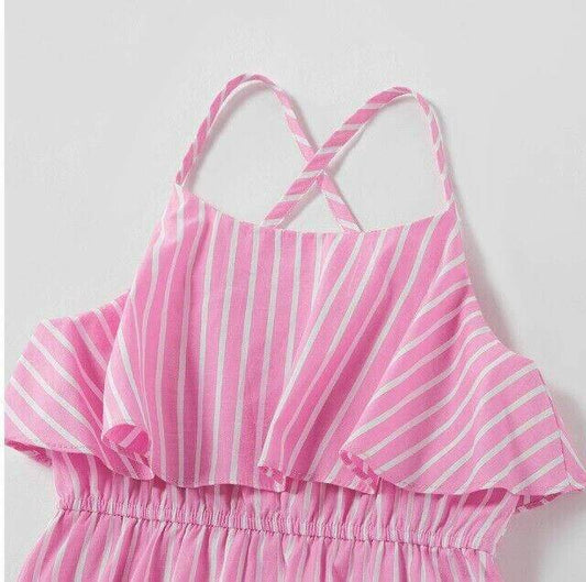 size 2 years new toddler girls dress pink stripe ruffle cotton girls dress - MARIGOLD