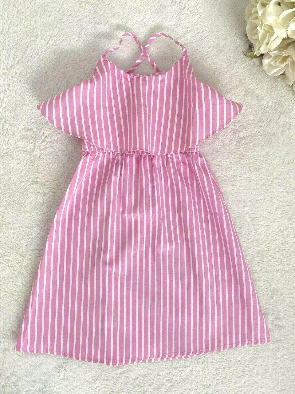 size 2 years new toddler girls dress pink stripe ruffle cotton girls dress - MARIGOLD