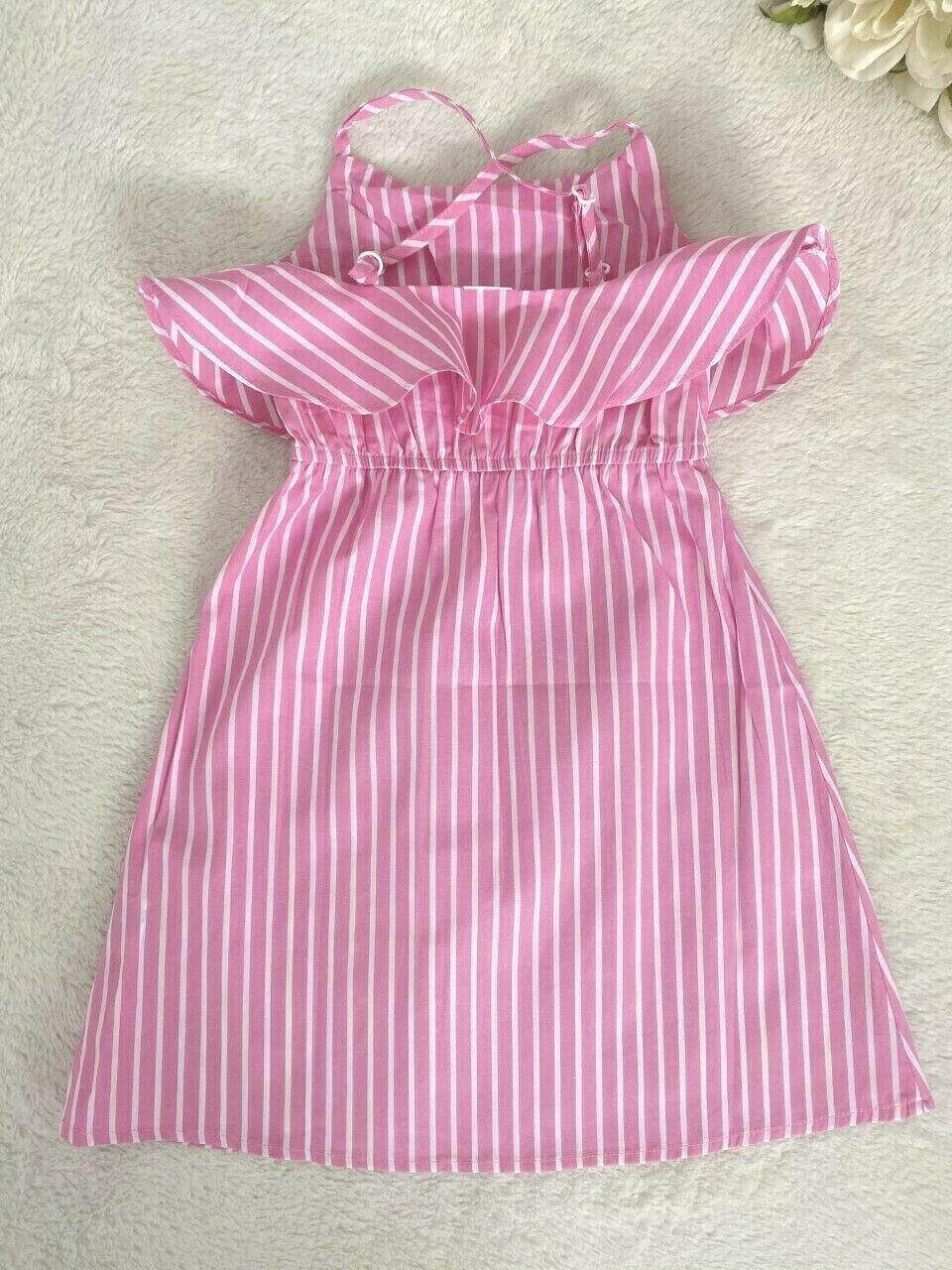 size 2 years new toddler girls dress pink stripe ruffle cotton girls dress - MARIGOLD