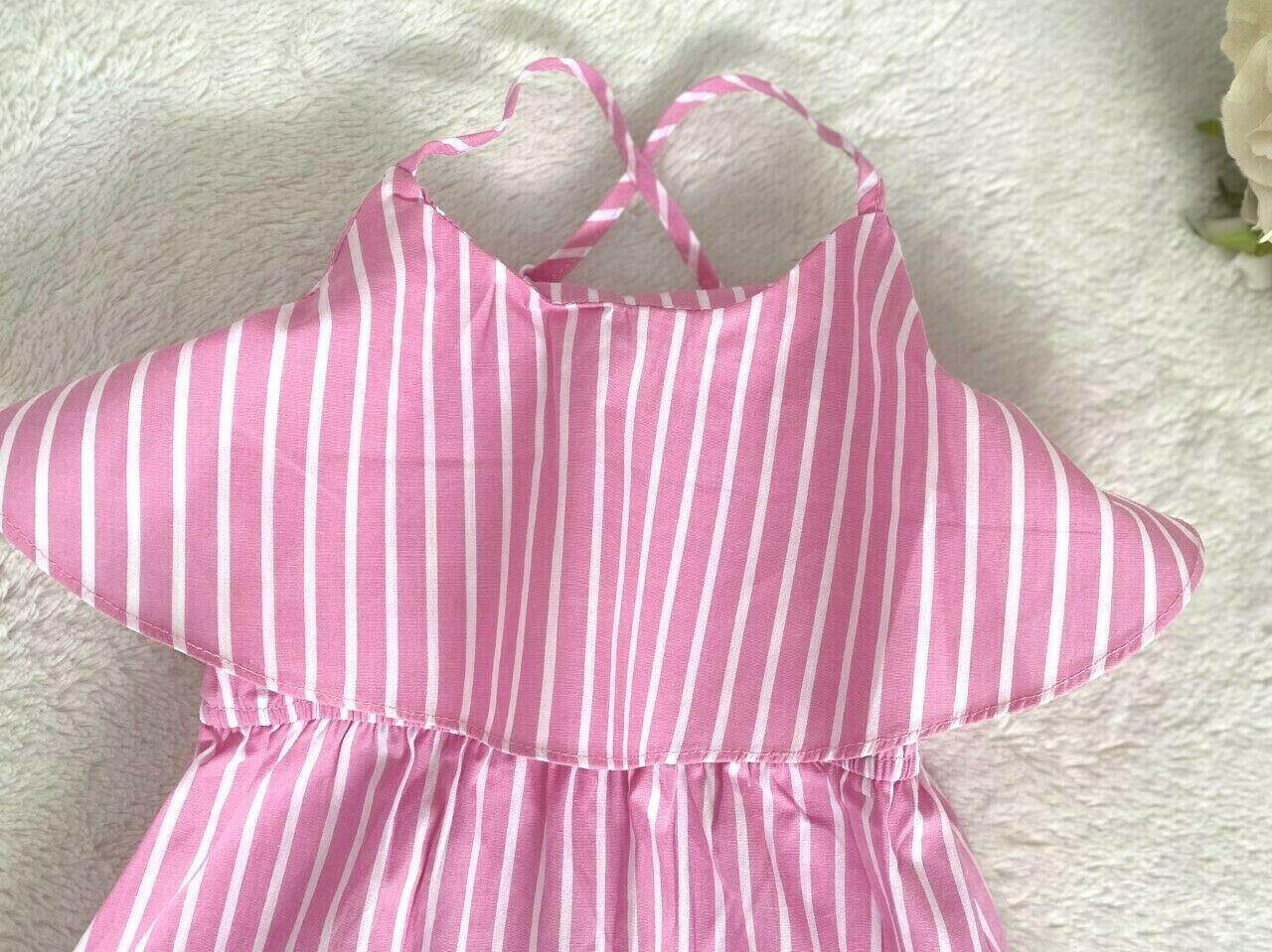 size 2 years new toddler girls dress pink stripe ruffle cotton girls dress - MARIGOLD